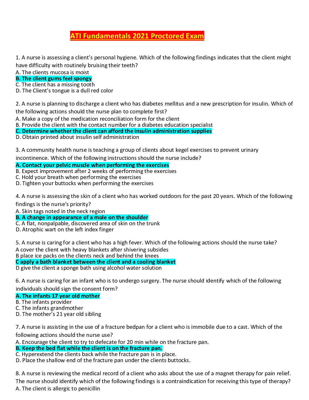 Preview image for ATI Fundamentals 2021 Proctored Exam Top Grade